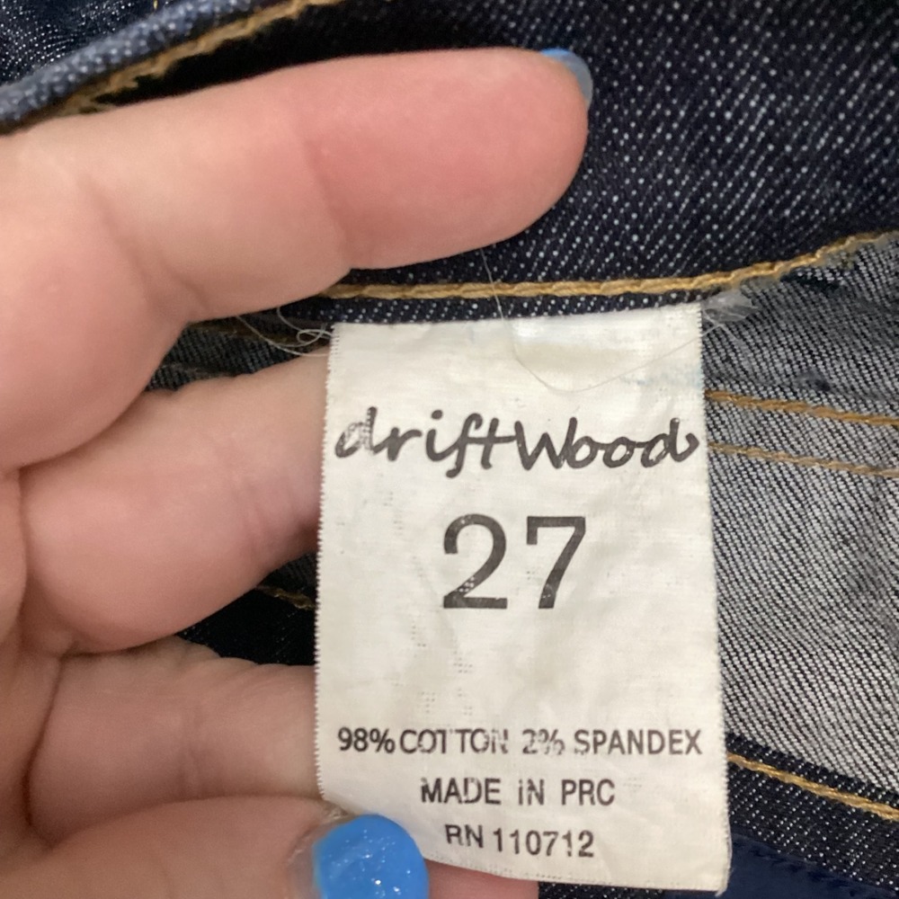 Driftwood Womens Distressed Raw Hem Straight Leg Jeans Dark Wash Size 27 - Picture 3 of 8